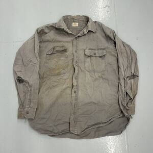 Vintage 50s Sears Grey Canvas Cotton Workwear Chino Shirt